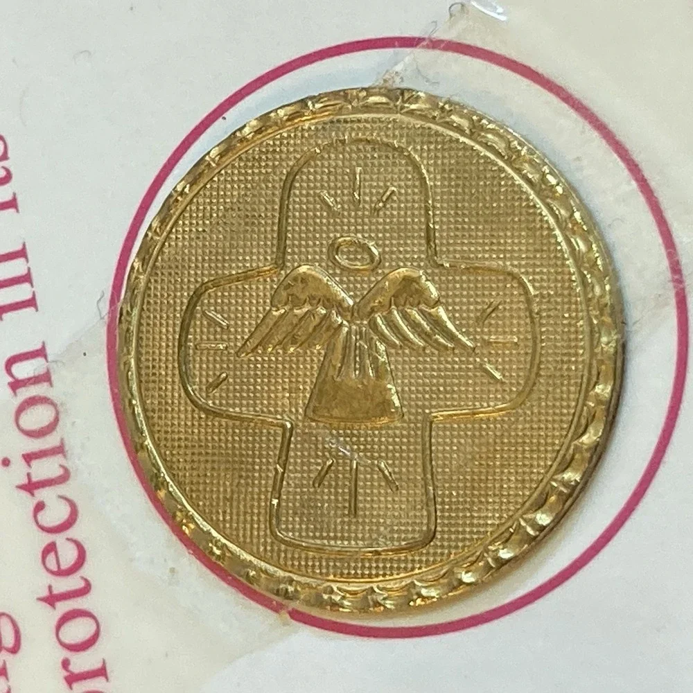 My Pocket Angel Medallion Coin Franciscan Mission Associates Vtg Catholic Medal